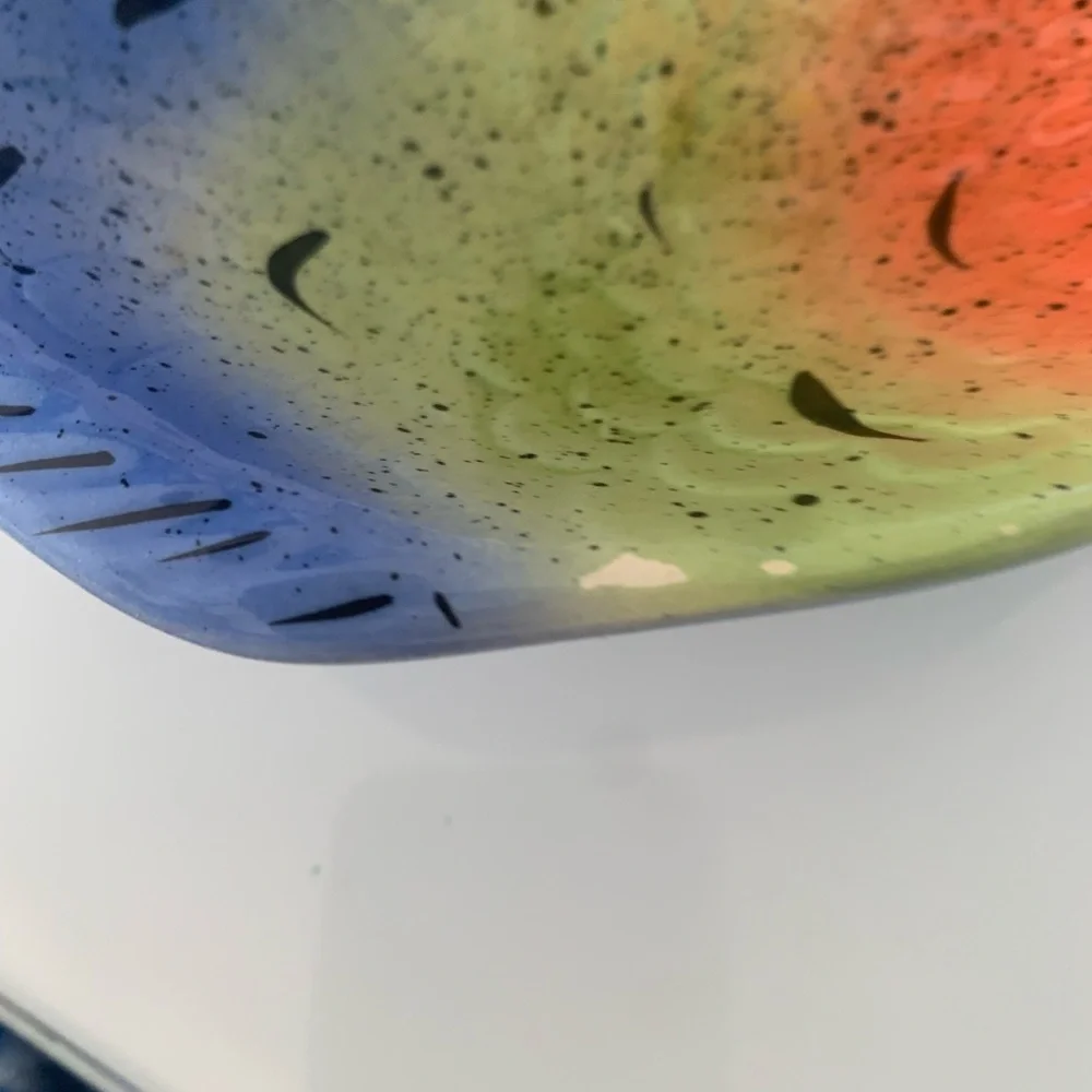 Vintage 1999 Suvannah Warren Signed Ceramic Fish Bowl Dish Hand Painted Signed